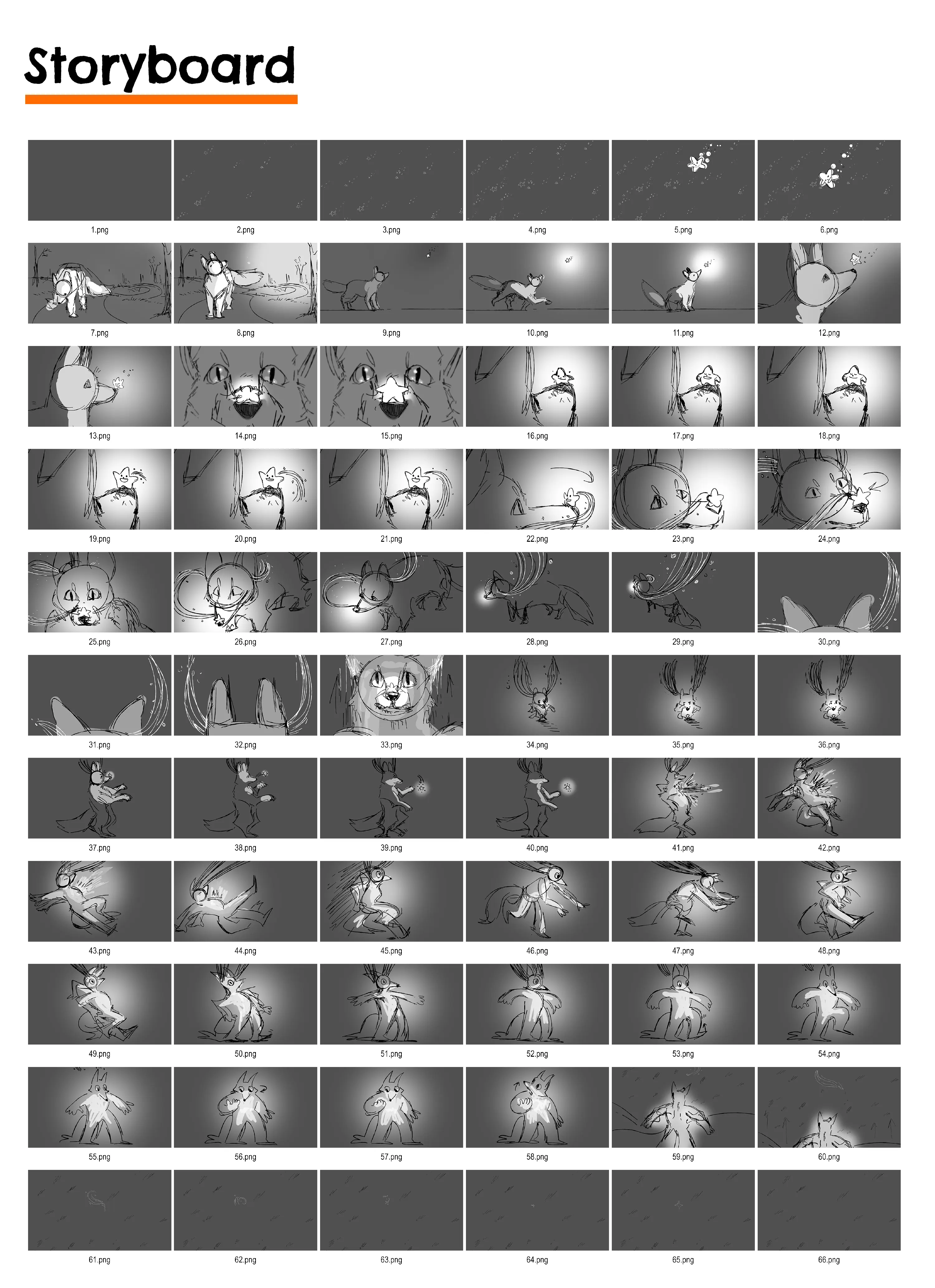 A storyboard for the first film's initial concept.
