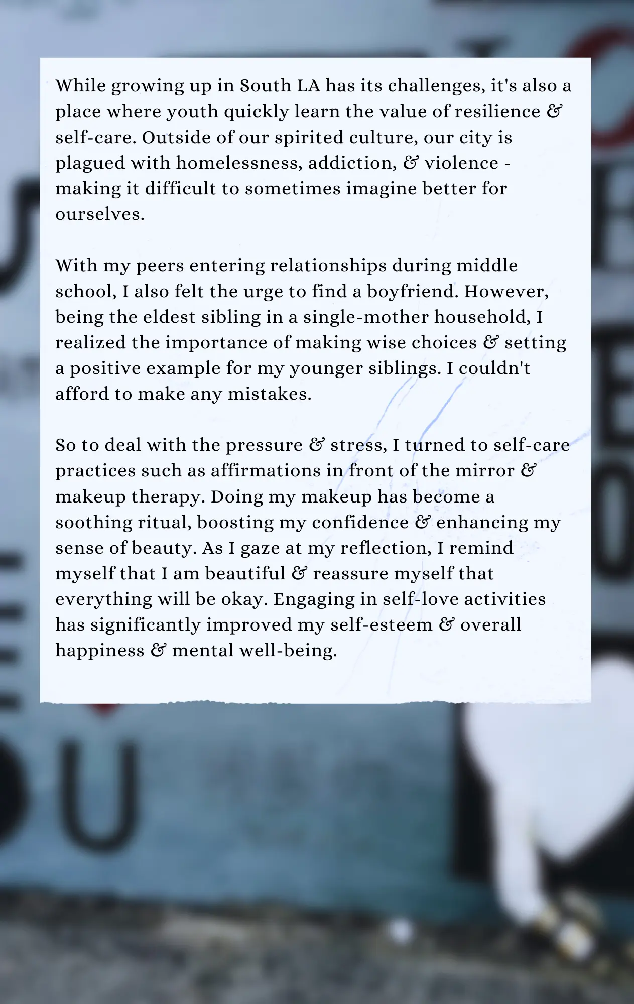 Page 10: A continuation of the self care article, with the same background wall graphic as the previous page. Designed by Vanessa Darkwah.