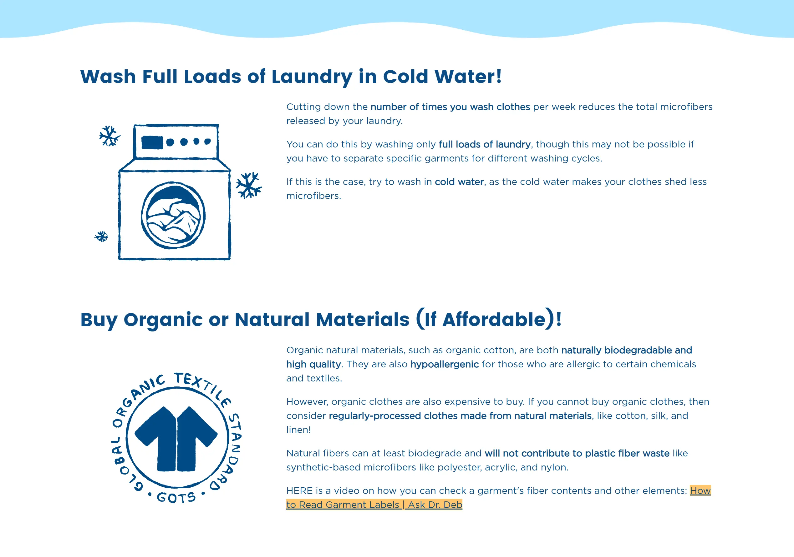 A webpage about how to reduce microfiber footprint.