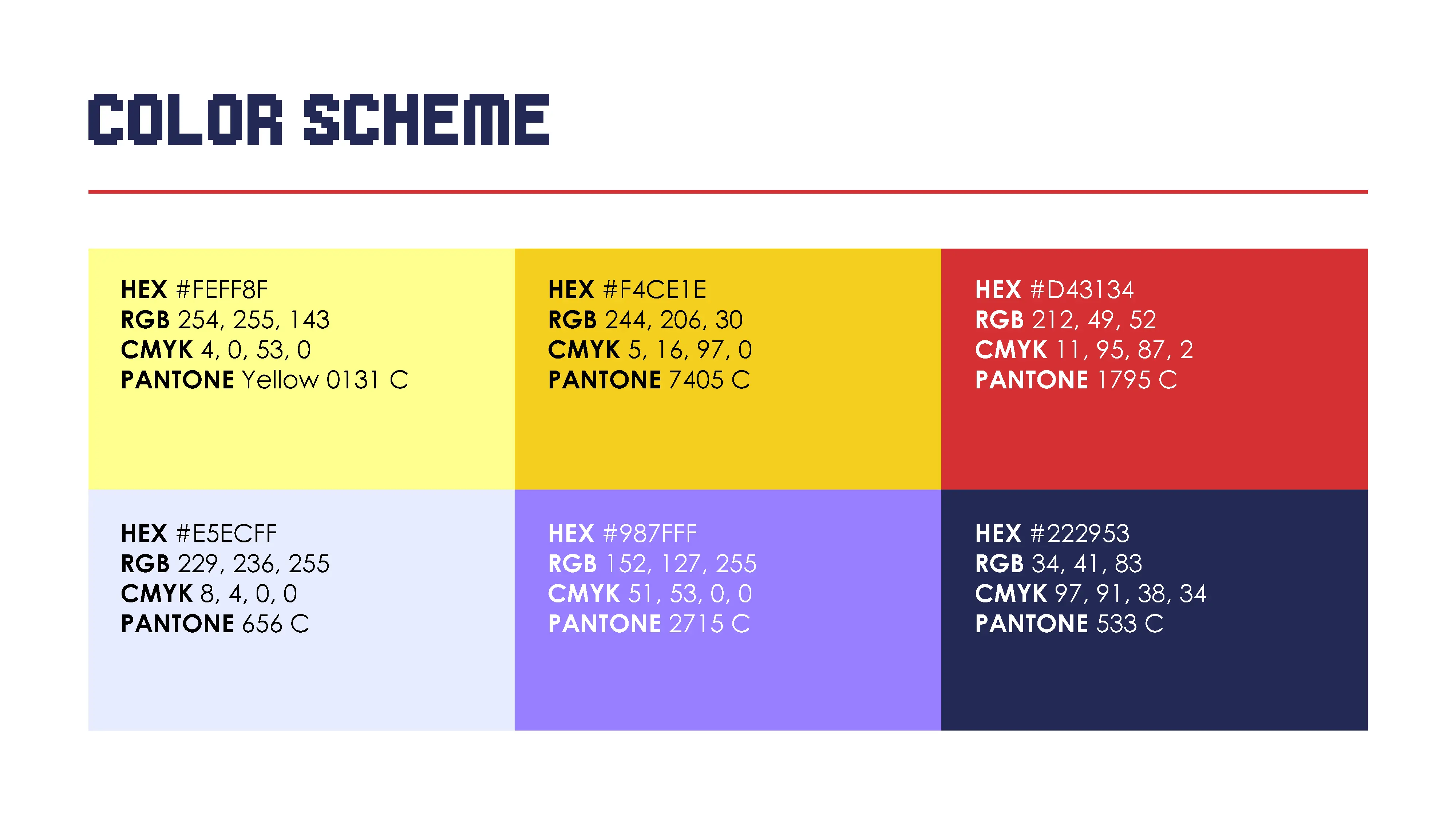 The merch campaign's color scheme, consisting of navy blue, red, purple, and yellow.
