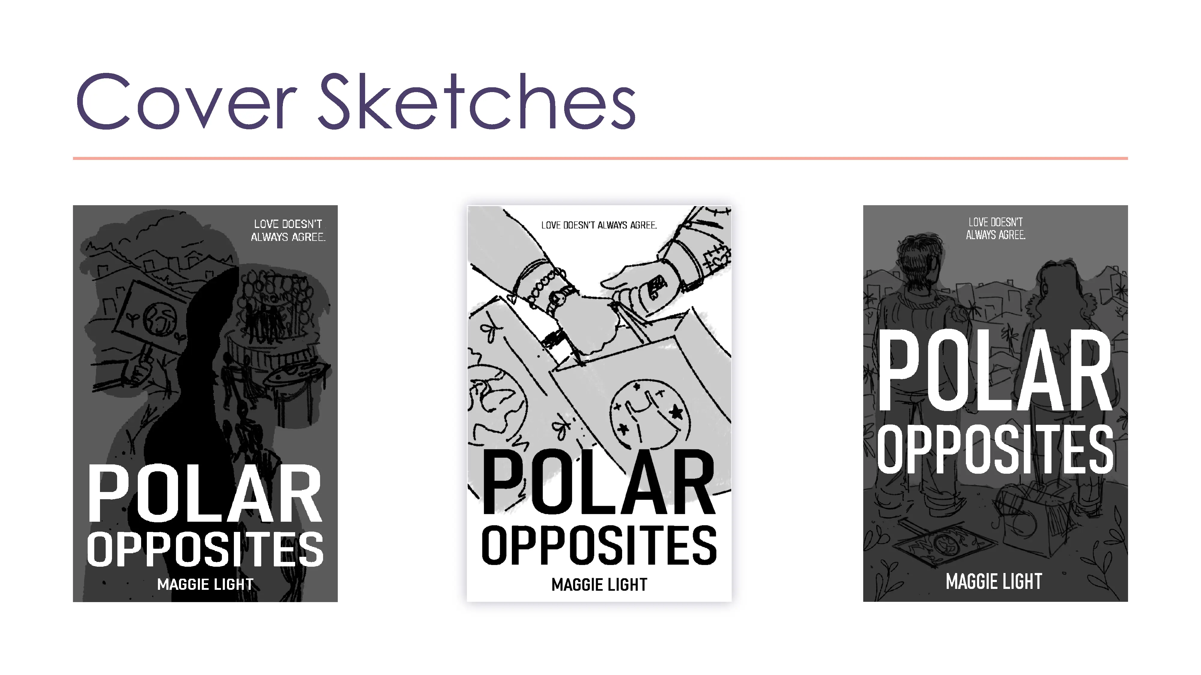 Concept sketches for the book cover.