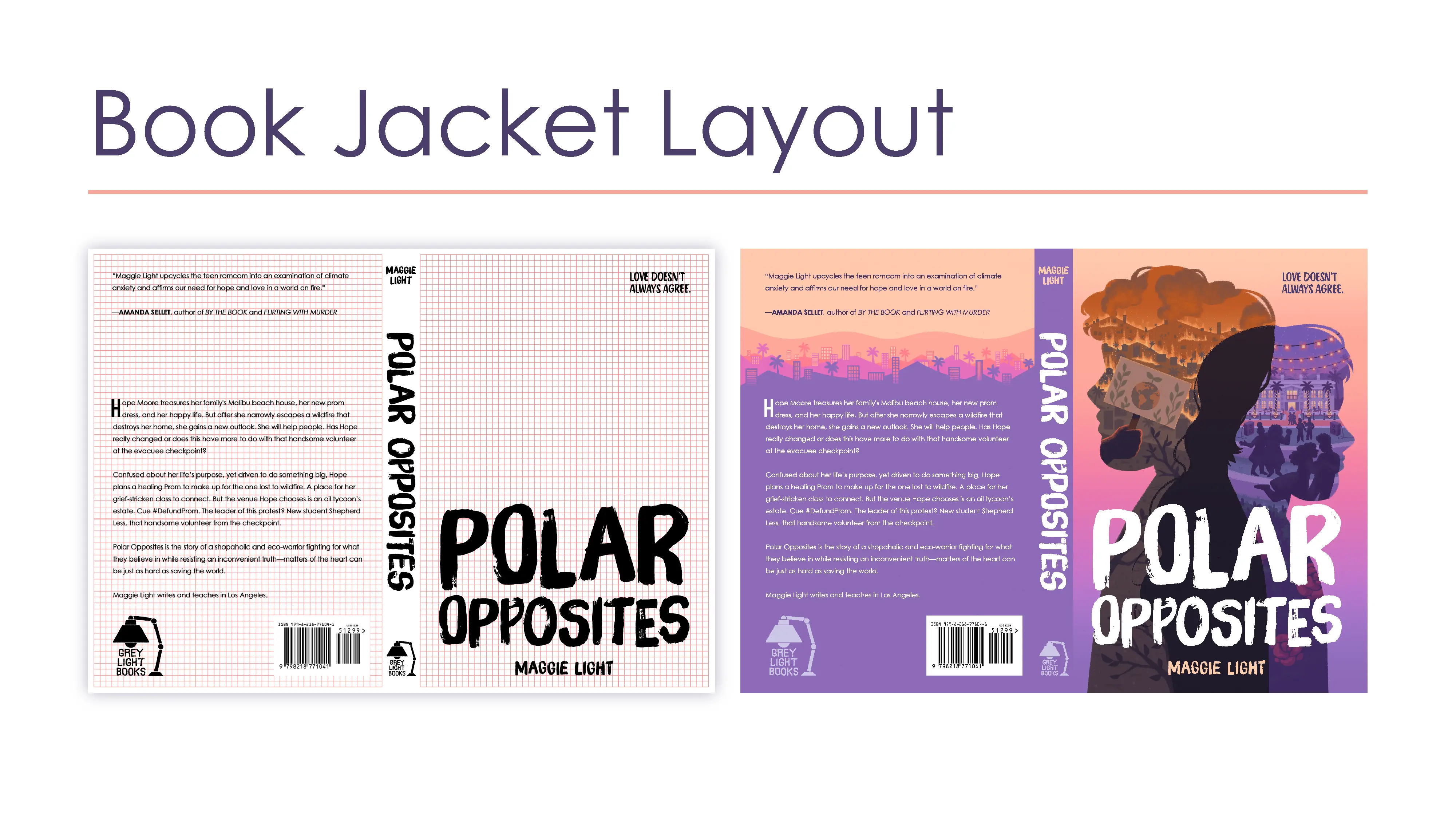 A layout of how the full book cover was formatted and put together.