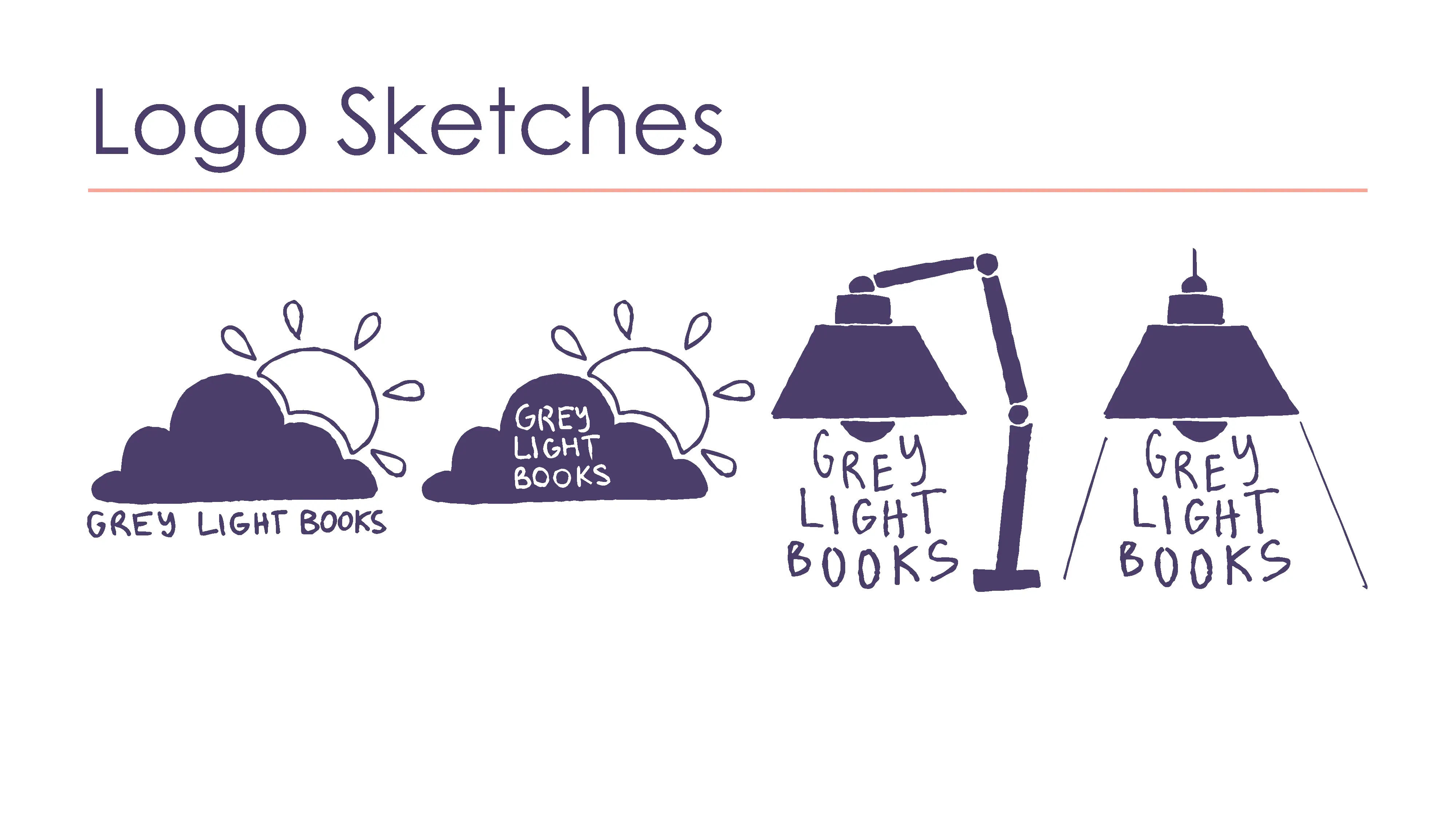 Initial sketches for the Grey Light Books logo.