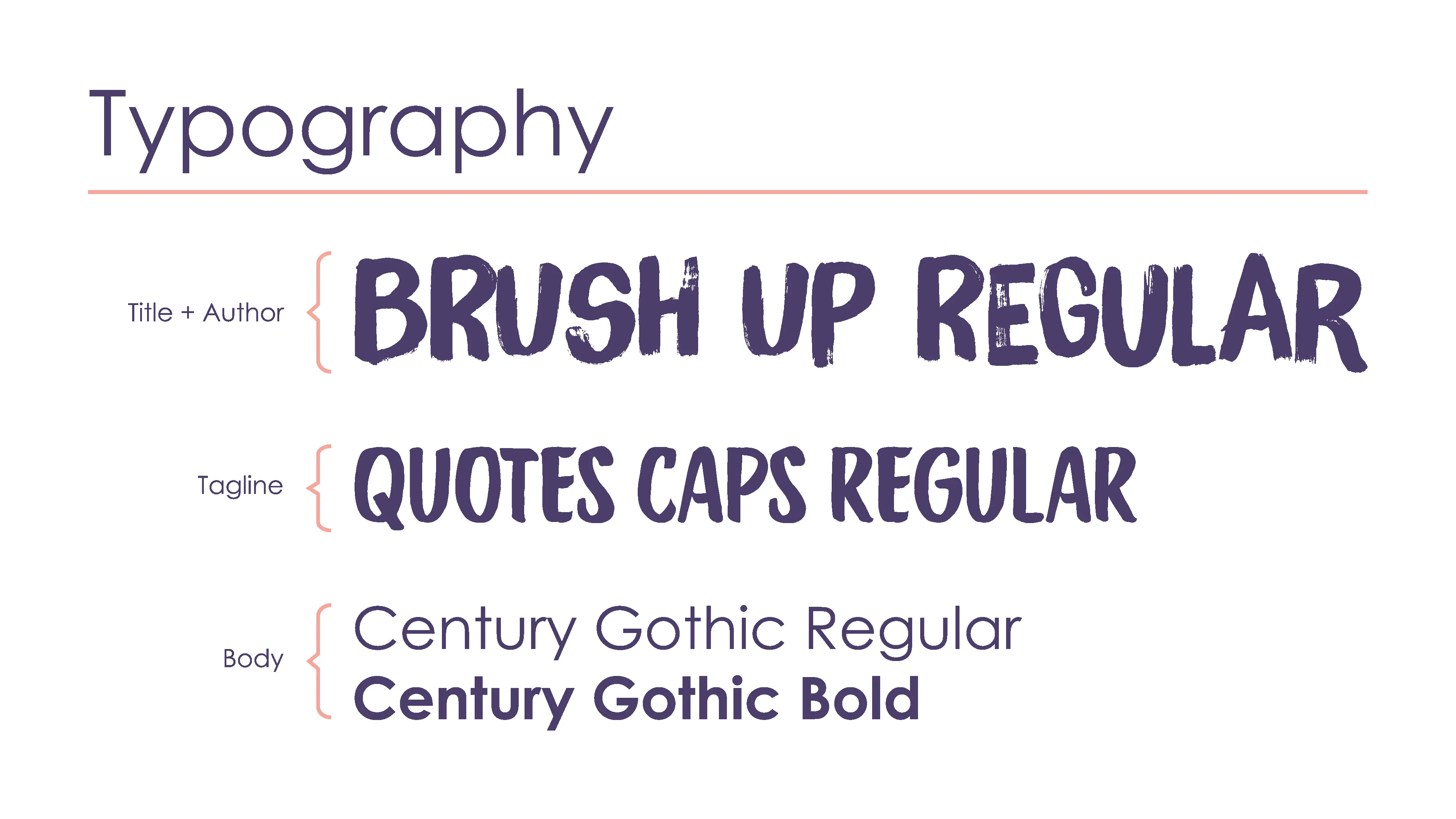 Typography used on the book cover and promotional materials. There are two handwritten fonts and a rounded sans serif font.
