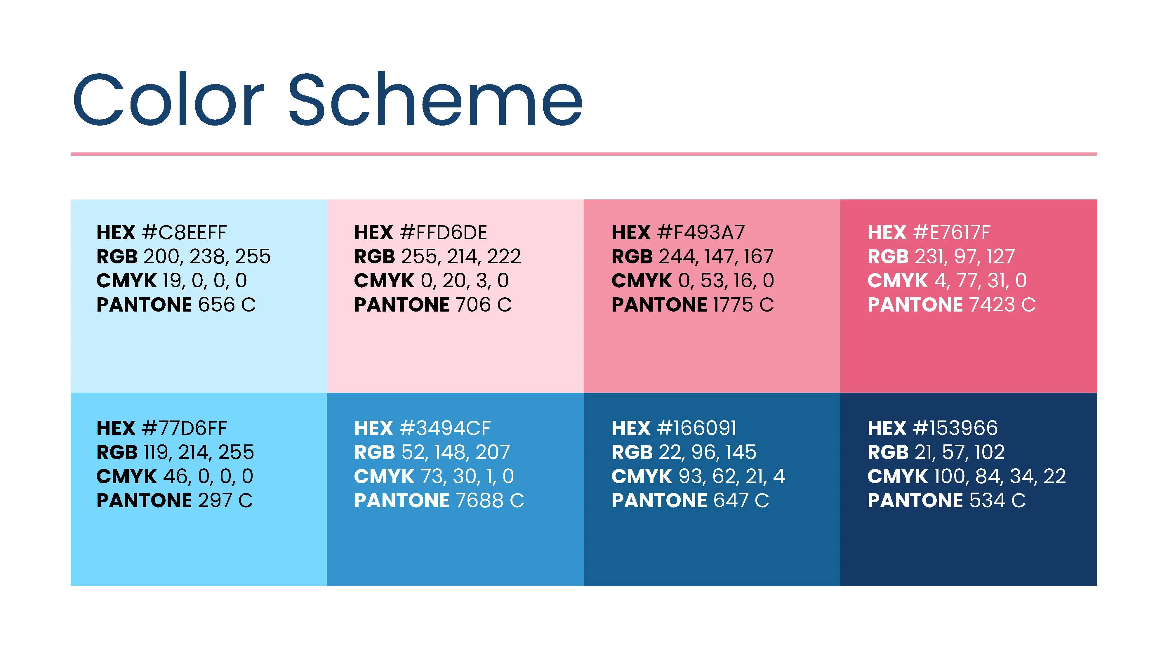 The merch campaign's color scheme, consisting of shades of blue and pink.