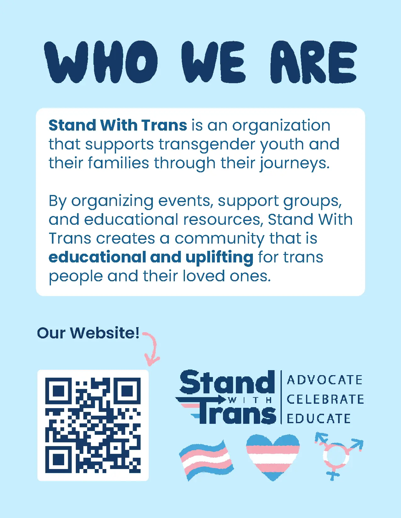 The zine's second page, with an introduction to Stand With Trans.