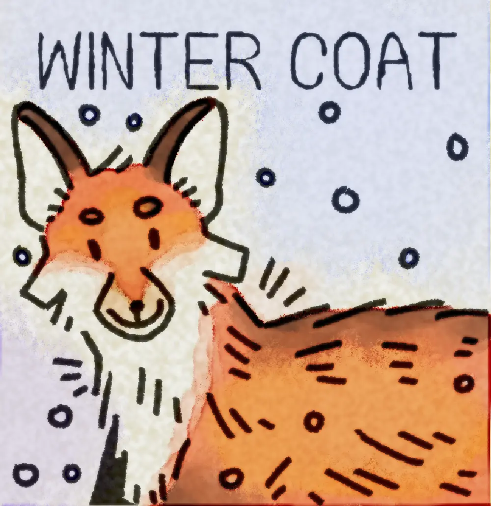 Page 23: a fluffy-coated red fox in the snow. The word for W is Winter Coat.