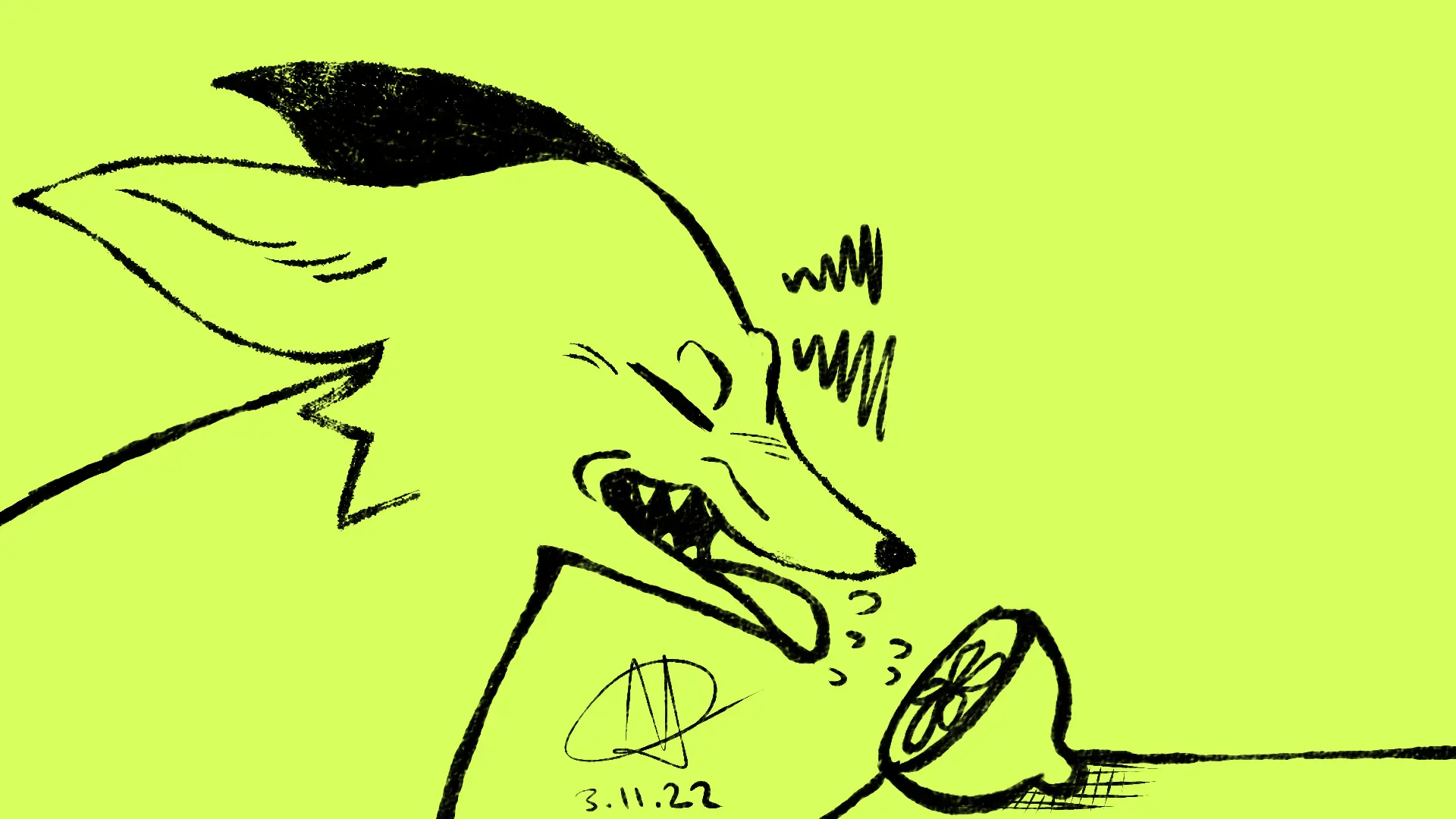 Fox Day 10: A fox with his face scrunched up after licking a lemon.