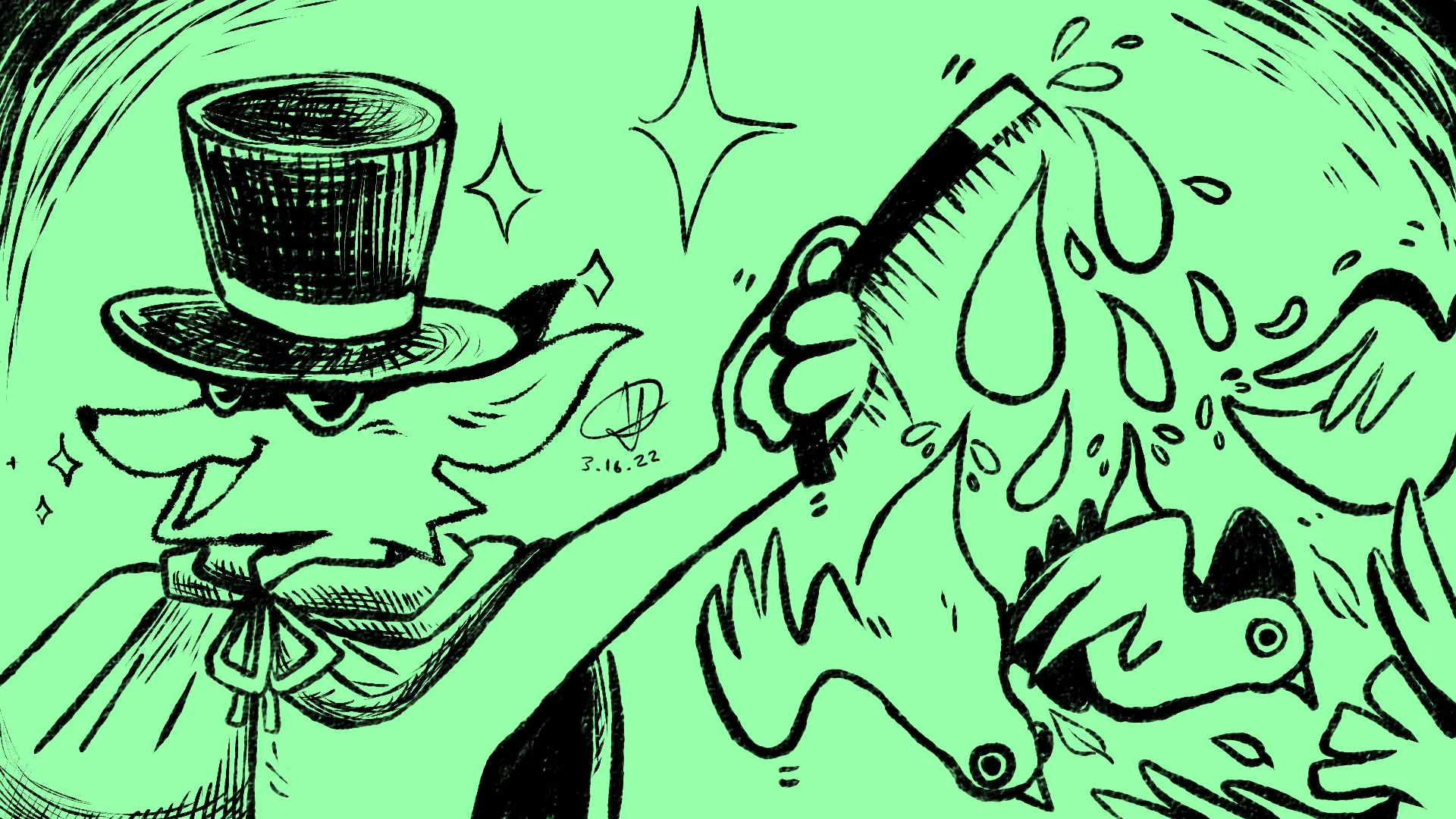 Fox Day 15: A magician fox flourishing a wand, sending doves flying forth.