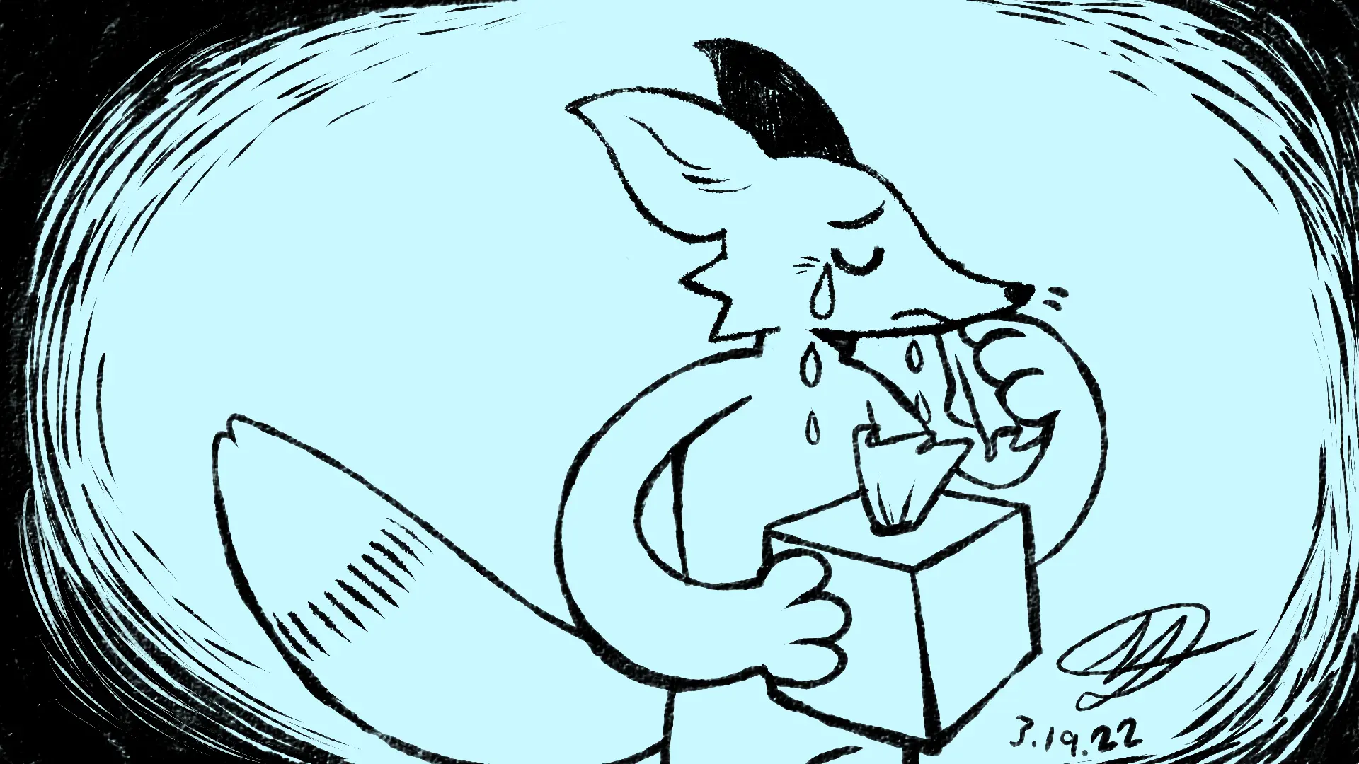 Fox Day 18: A fox crying, wiping his face with tissues from a box.