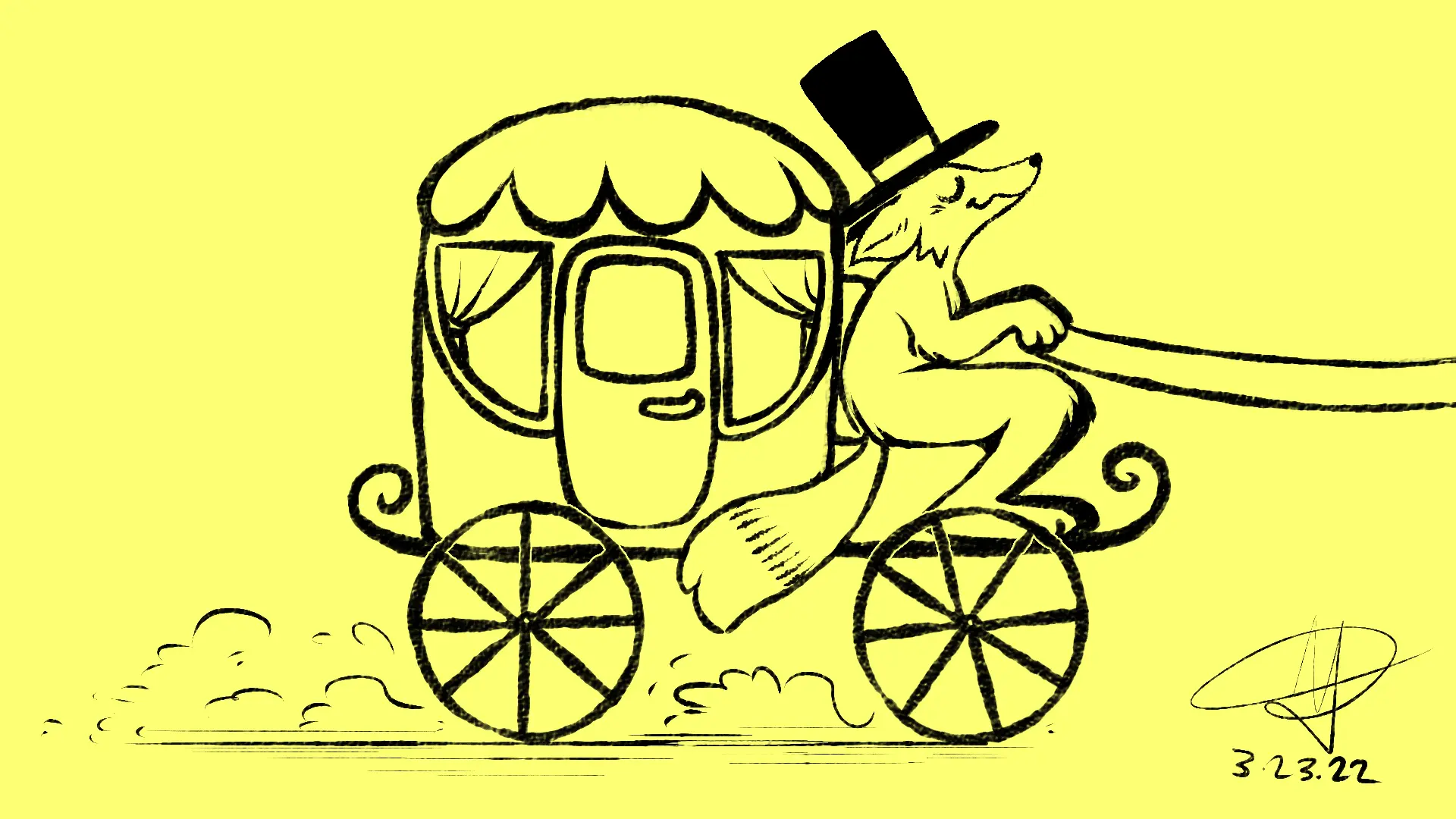 Fox Day 22: A fox driving a horse-drawn carriage.
