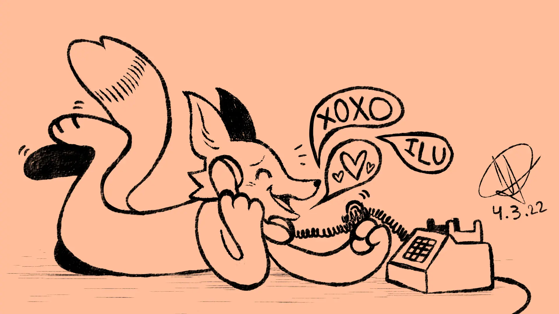 Fox Day 33: A fox talking on a landline phone to his lover.