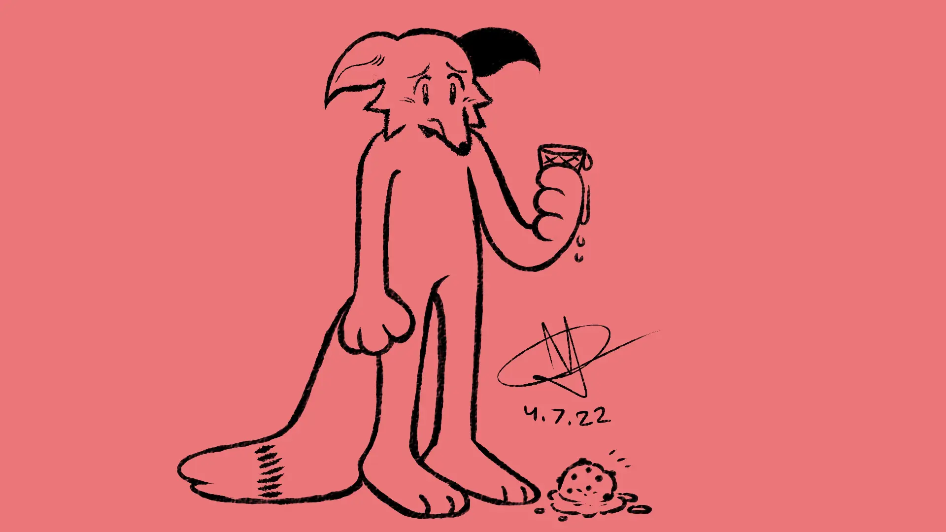 Fox Day 37: A fox disappointedly looking at the ice cream he dropped on the ground.