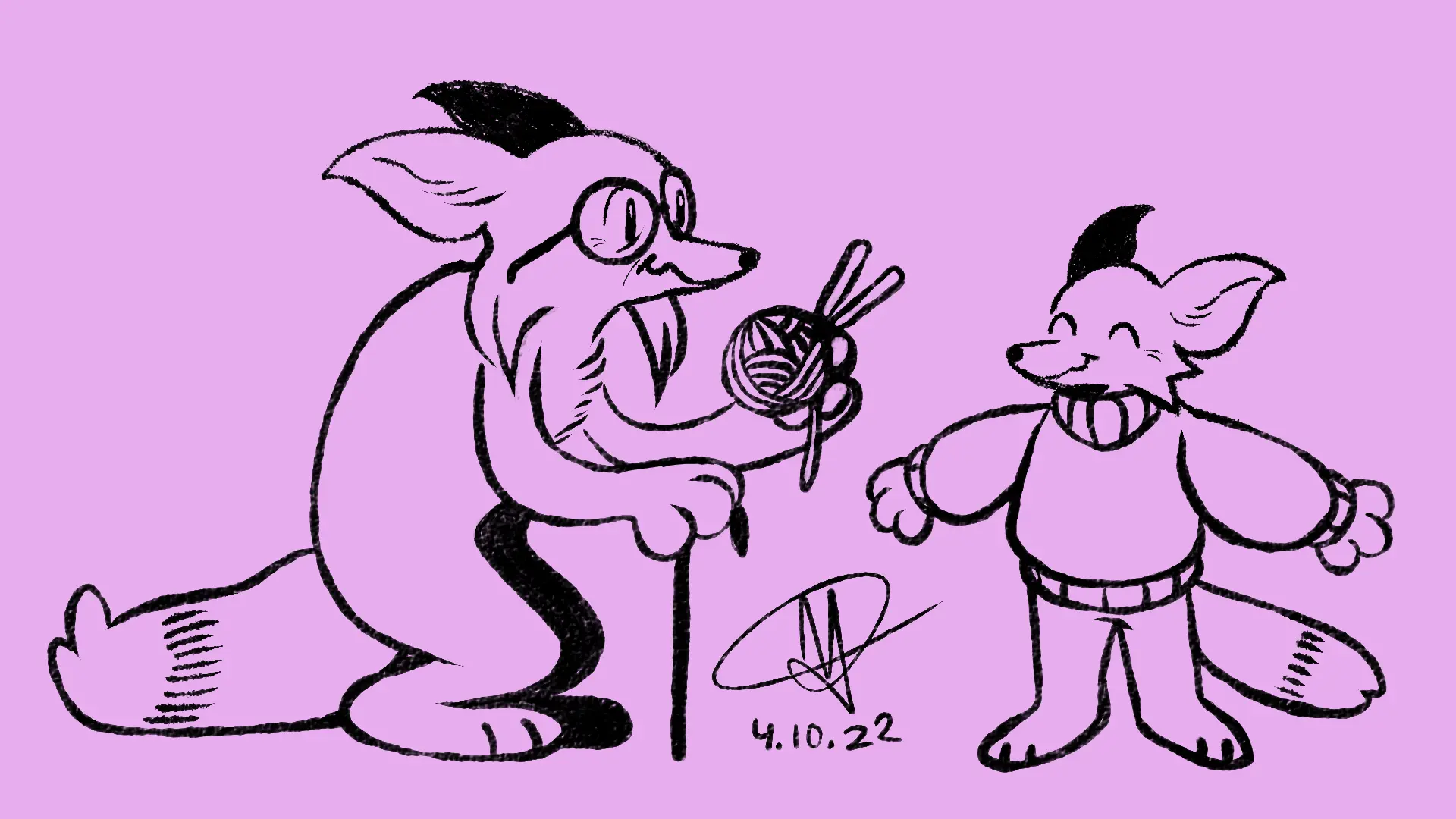 Fox Day 40: A grandma fox and her grandchild, who she has knit a sweater for.