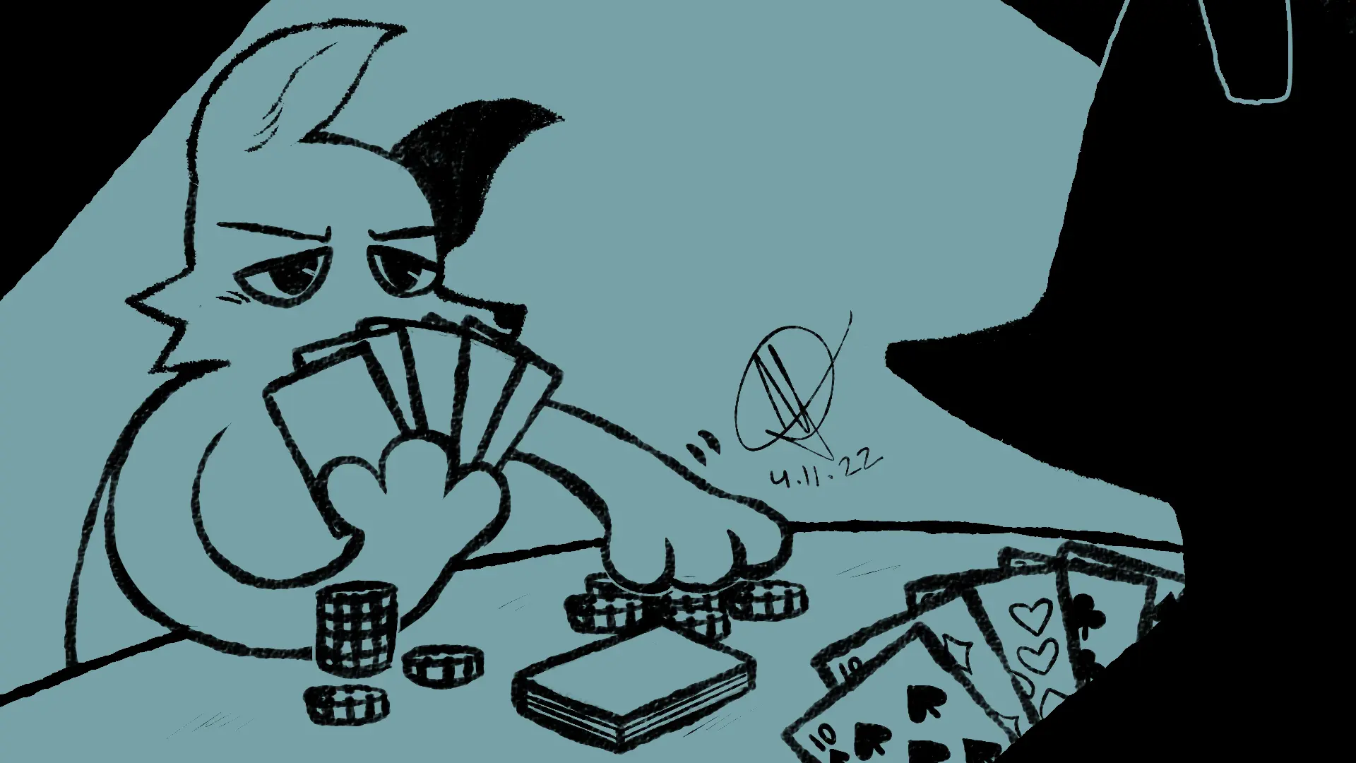 Fox Day 41: Two foxes playing a game of poker in a dimly lit room.