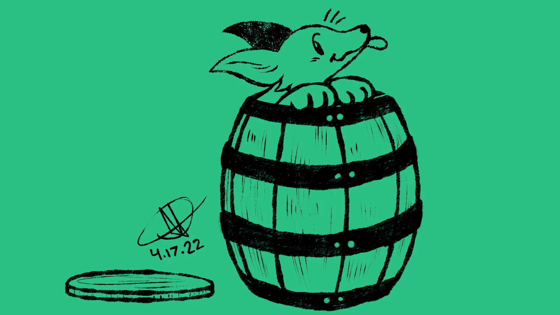 Fox Day 47: A fox hiding in a barrel, sticking his tongue out.