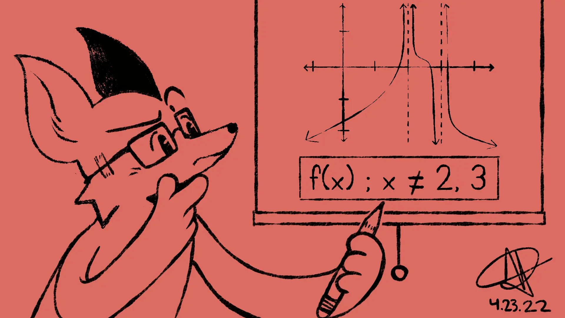 Fox Day 53: A fox defining the x values of a given function and its graph.