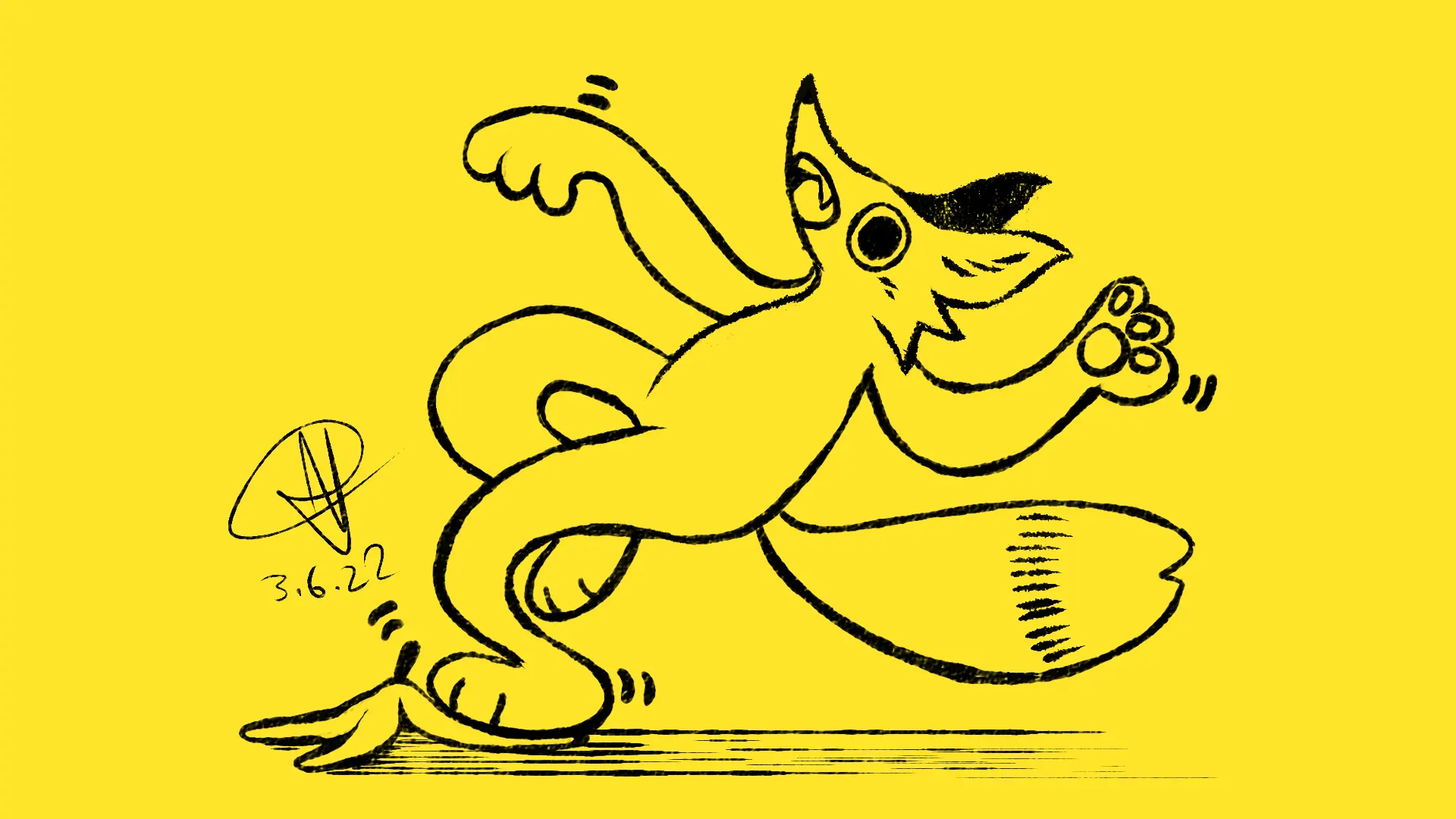 Fox Day 5: A fox slipping on a banana peel.