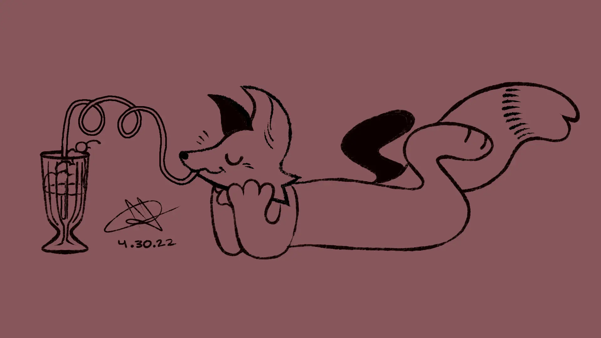 Fox Day 60: A fox drinking a milkshake through a bendy straw.
