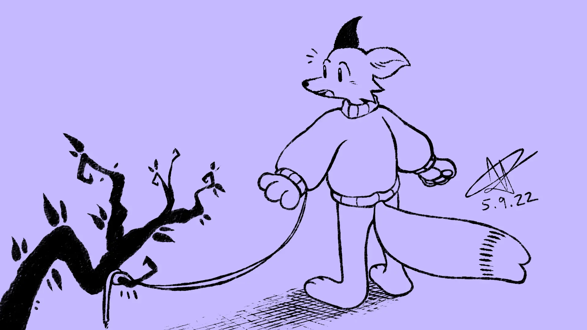 Fox Day 69: A fox with the thread of his sweater caught on a plant's branch.
