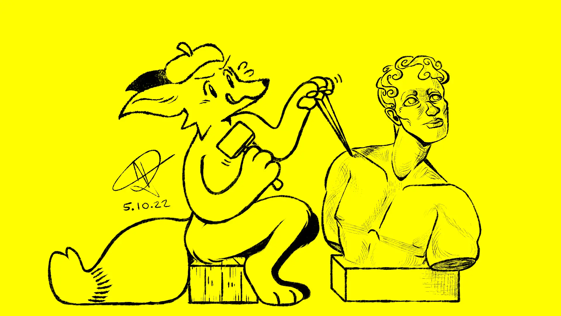 Fox Day 70: A fox sculpting a marble statue.