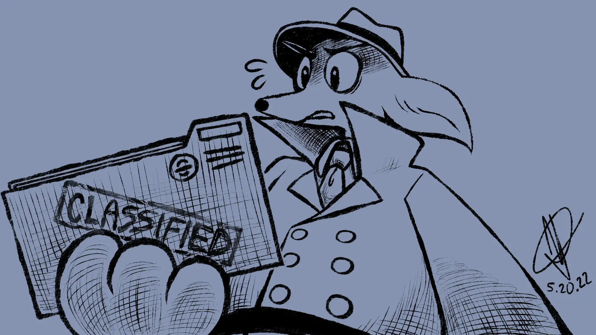 Fox Day 80: A secret agent fox holding a classified document, wary of its contents.