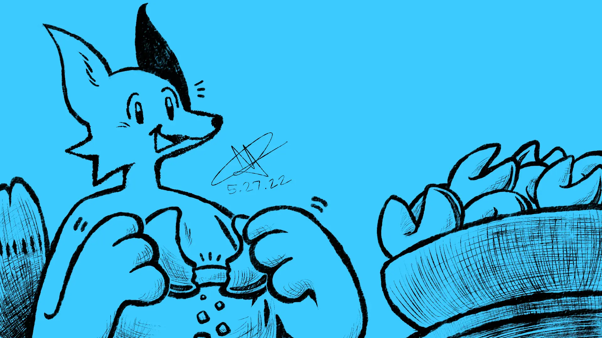 Fox Day 87: A fox cracking open a fortune cookie to reveal the paper fortune inside.