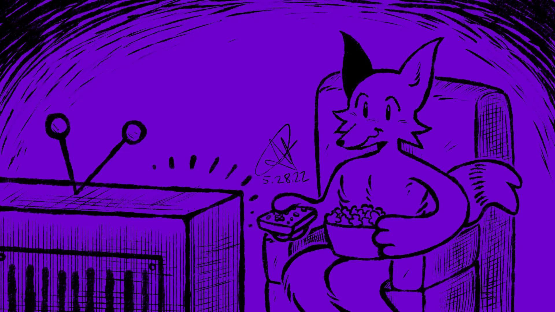 Fox Day 88: A fox watching a late night TV channel in an armchair.